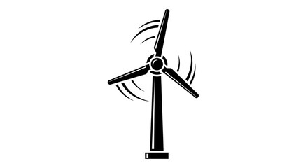 A black and white illustration of a wind turbine with motion lines on a white background plain design