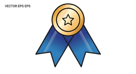 A gold medal with a star in the center and blue ribbons hanging down on a white background vector