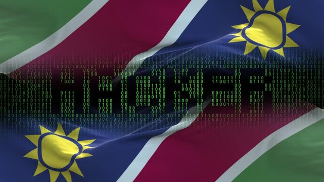 Namibia flag - Waving flag on matrix binary code background