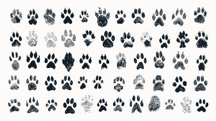 Various Paw Prints and Patterns of Different Animals on a Light Background