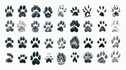 Various Paw Prints and Patterns of Different Animals on a Light Background