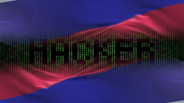 Republic of Srpska flag - Waving flag on matrix binary code background