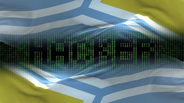 Tuva flag - Waving flag on matrix binary code background