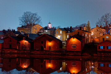Old town of Porvoo, Finland. Beautiful city landscape with idyllic river and old buildings in Porvoo
