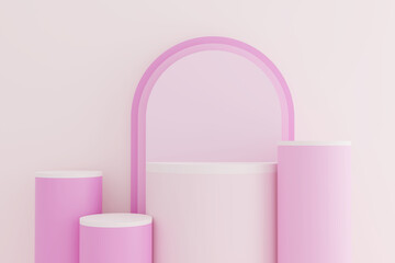 Pink podium display. Abstract scene for products mockup. 3D rendering.