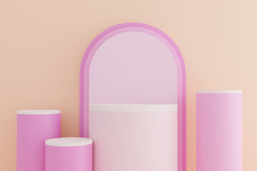 Pink podium display. Abstract scene for products mockup. 3D rendering.