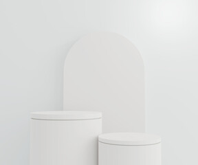 Front view white podium display. Abstract scene for products mockup. 3D rendering.