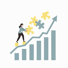 Fototapeta premium Businesswoman Builds Growth Chart with Puzzle Pieces for Success