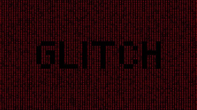 Binary glitch animation with digital distortion and matrix code.