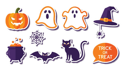 Halloween Spooky Sticker Set with Pumpkin, Ghost, and Witch Hat