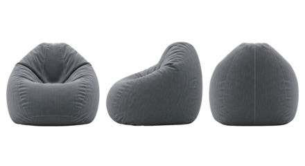 Set of three gray fabric bean bag chairs a modern furniture collection for comfortable seating