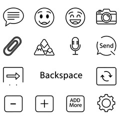 set of modern technology and communication icons representing online activities and media sharing. email interface in a high-tech corporate setting, vector icons set for business and communication.	