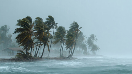 Palm trees blowing in the wind and rain as a hurricane nears. Palm trees blowing in the wind and rain as a hurricane approaches