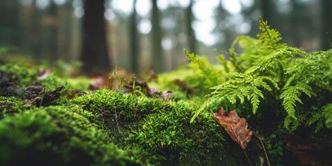 moss and fern leaves in the forest