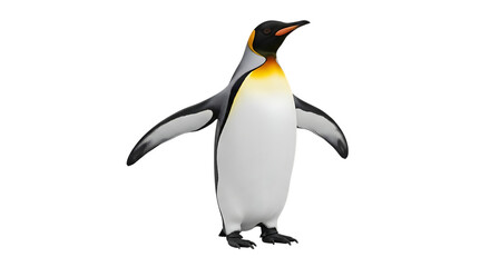 Fototapeta premium King Penguin with outstretched wings and orange beak, isolated on a white or transparent background, cutout, PNG