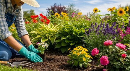 Man Planting Flowers in Garden – Gardening and Nature Care Concept