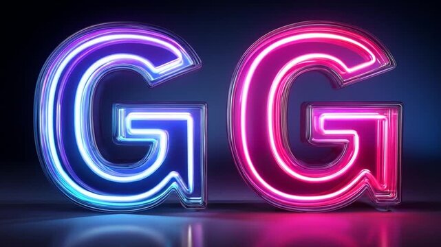 Neon lettering glowing initials on dark background for design