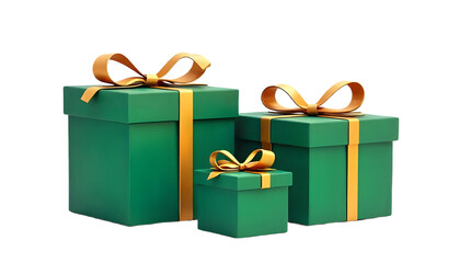 "Green gift boxes with ribbon bow, isolated on a transparent background."
