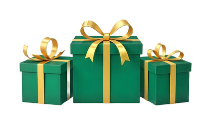 "Green gift boxes with ribbon bow, isolated on a transparent background."
