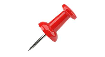 Shiny Red Pushpin with Silver Metal Needle, isolated on a white or transparent background, cutout, PNG