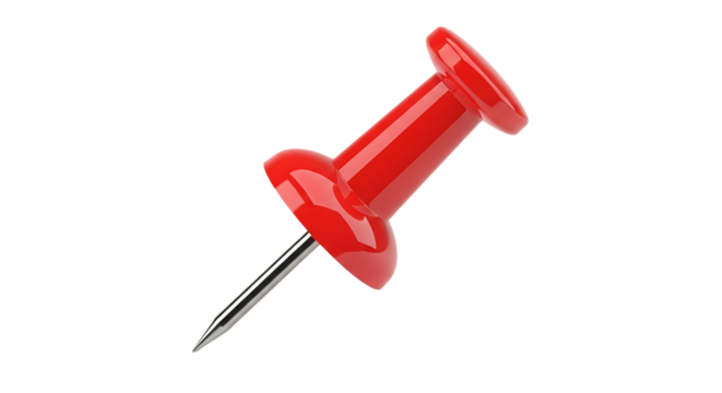 Shiny Red Pushpin with Silver Metal Needle, isolated on a white or transparent background, cutout, PNG