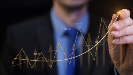 Financial graph with multiple charts, profit growth, corporate success, and business target