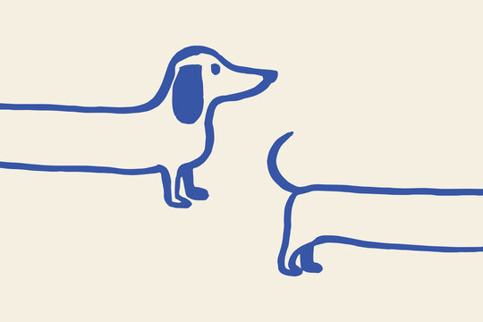 dachshund long body minimal doodle simple line drawing vector illustration