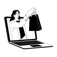 Hand drawn style illustration depicting online shopping