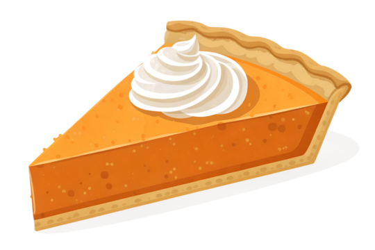 Flat minimalist slice of pumpkin pie with whipped cream on top, designed in a simple modern style. Perfect for Thanksgiving celebrations, seasonal food designs, greeting cards, posters, and holiday gr