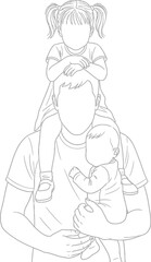 Fototapeta premium Artistic outline drawing of a regal mother figure holding a baby with a crown and ornate details