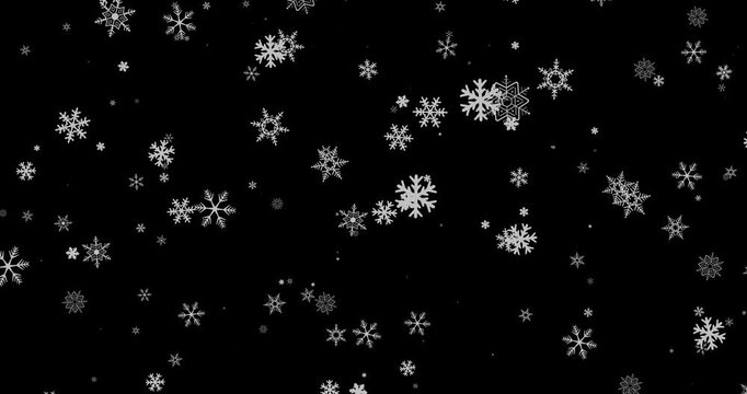 Beautifully Delicate Snowflakes Gently Falling in a Looping Animation Against a Dark Background, Creating a Serene Winter Atmosphere and Captivating Visual Effect