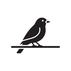 Simple silhouette of a small bird perched on a thin horizontal line against a white background