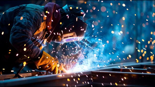 Welder's Sparks: A skilled welder at work, sparks fly as metal connects, creating a brilliant display of light. Highlighting industry and craftsmanship.