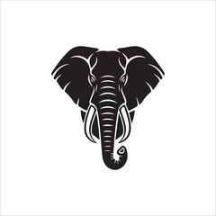 Bold black silhouette of an elephant head with tusks and trunk detailed illustration