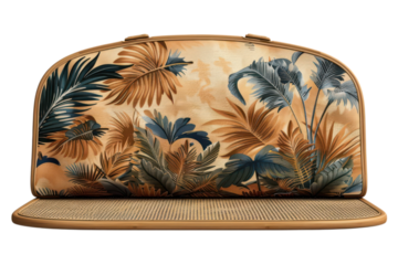 Tropical leaf pattern on a decorative screen with a woven base evokes a vintage and exotic atmosphere on transparent background