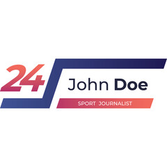 Professional Sports Journalist Identification Badge with Name John Doe and 24 Hour News Graphic featuring Gradient Colors and Transparent Background