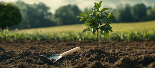 New beginnings, A sapling's journey into the earth with gardening tool