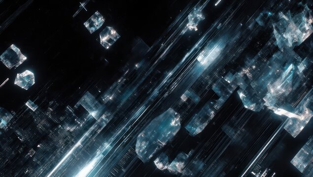 Abstract digital art with geometric shapes and light effects.