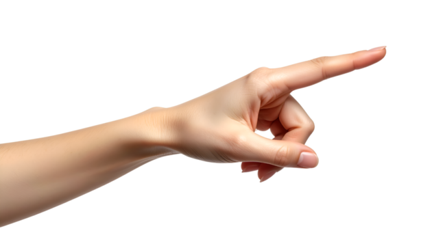 Directional Gesture: A close-up shot of a human hand, index finger extended, pointing towards an unseen focal point. This image is all about direction and instruction.