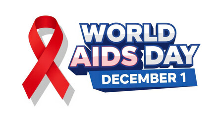 World aids day december 1st with red ribbon symbol of awareness and support