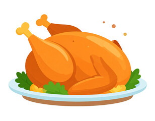 豪華なクリスマス料理　ローストチキンの丸焼き　料理アイコンイラスト