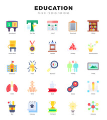 Set of Education Icons. Simple Flat art style icons pack.
