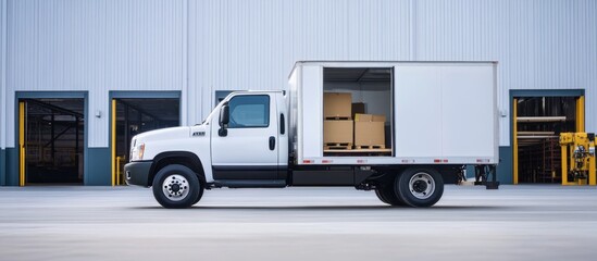 White Delivery Truck Ready for Distribution at Warehouse Exterior