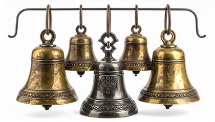 Golden Bells Trio on White Background