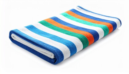 Multicolored Striped Towel Folded on White Background