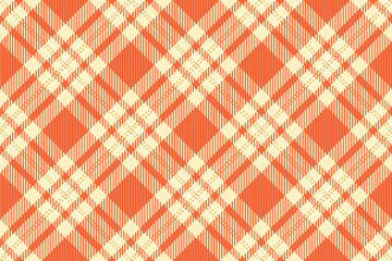Industrial plaid seamless check, thin background vector texture. Scratched tartan pattern textile fabric in light and orange colors.