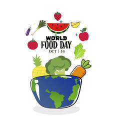 World Food Day celebration card vector design illustration. Flat vector, Flat cartoon, Hand-drawn template, Background.