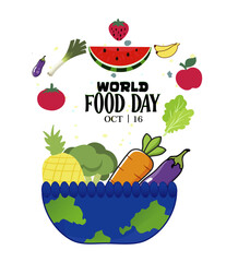 World Food Day celebration card vector design illustration. Flat vector, Flat cartoon, Hand-drawn template, Background.