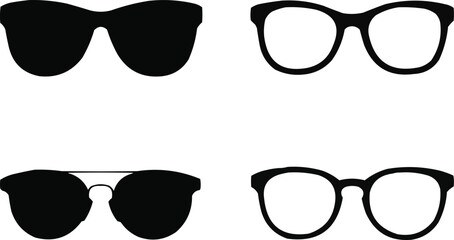Eyewear Silhouette Icons Set  Sunglasses and Glasses in Modern Fashion Styles