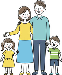 Create a kind of deferent Simple vector illustration of happy parents and children vector art with white background. vector art with white background..